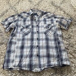 Casual Navy Plaid Button-Down Shirt